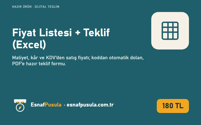 Fiyat Listesi + Teklif (Excel) kapak görseli